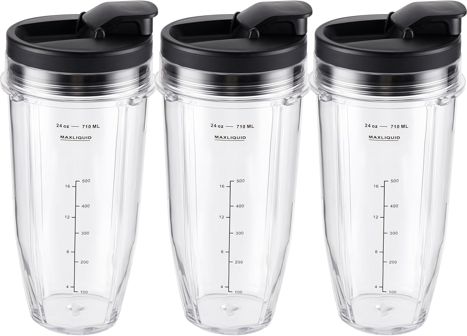 Substituição de copos Ninja Blender Cups 24oz – Compatível com Ninja BN401, BL450, BL456, BL480, BL2012, BN751, BN801, SS101, SS151 – 3 pacotes com tampas para viagem