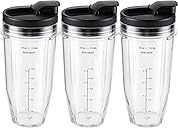 Ninja Blender Cups Replacement 24oz – Compatible with Ninja BN401, BL450, BL456, BL480, BL2012, BN751, BN801, SS101, SS151 – 3 Pack with To-Go Lids