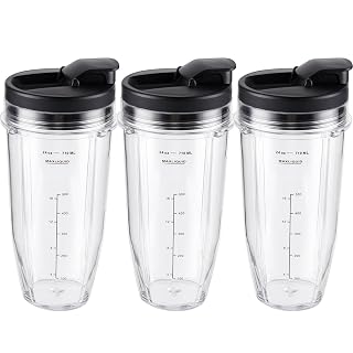 Ninja Blender Cups Replacement 24oz – Compatible with Ninja BN401, BL450, BL456, BL480, BL2012, BN751, BN801, SS101, SS151 – 3 Pack with To-Go Lids - Amazon product rated Grade B