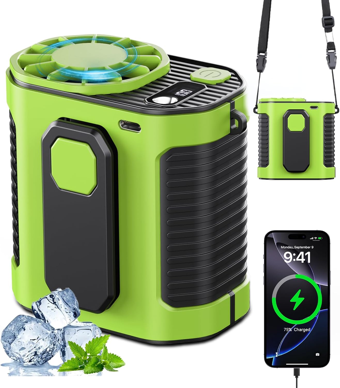 Portable Waist Fan, 10-Speed Rechargeable Body Fan with LED Light, Hands Free Wearable Belt Clip Waist Fans, 10000mAh Battery Cooling Device, Dual Clips & Power Bank, for Camping, Outdoor, Jobsite