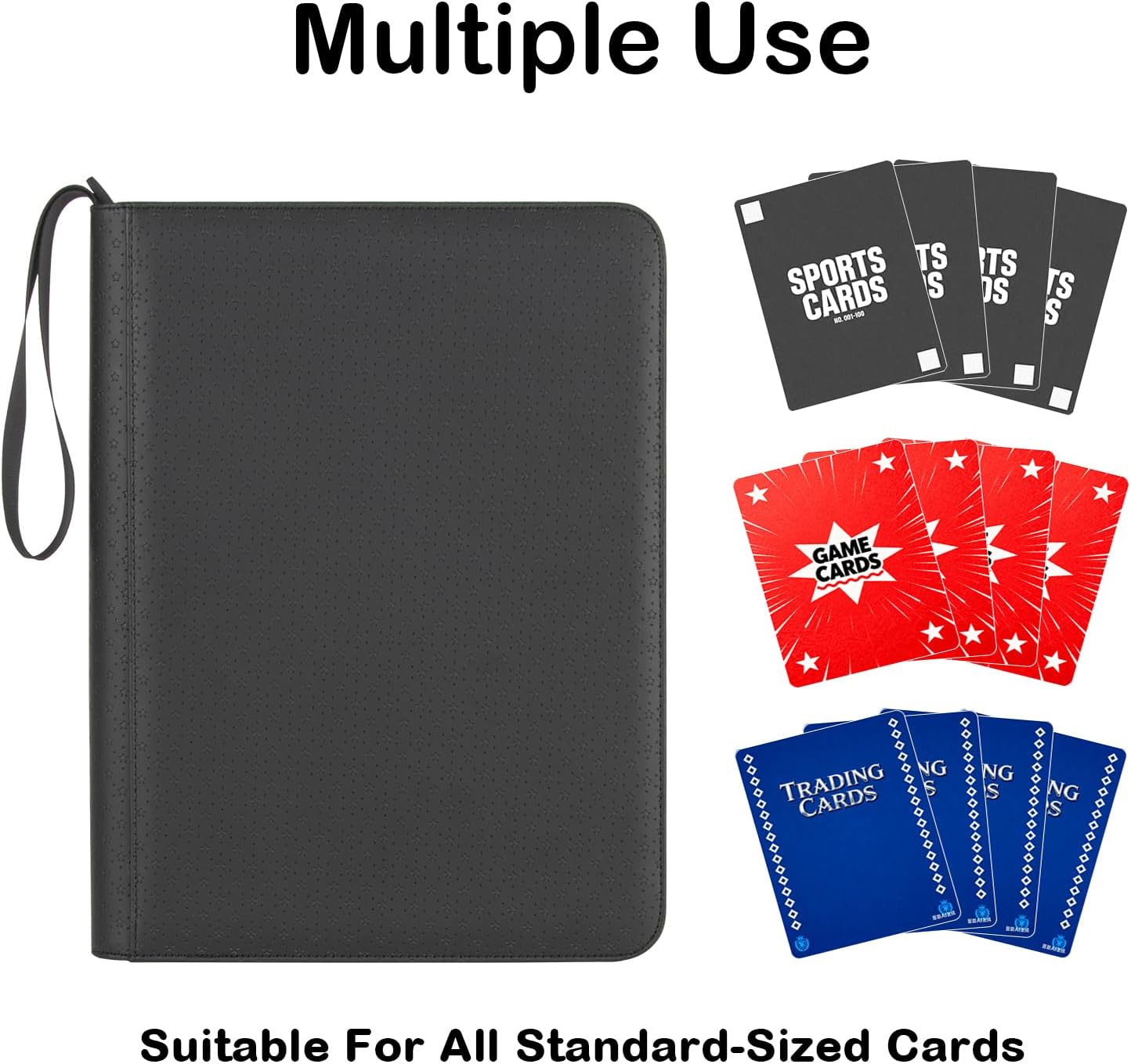 9 Pocket Trading Card Binder - 432 Card Storage Capacity Card Binder, Premium Double-Sided PU Leather with Zip Closure, TCG/Games/Sports Card Protector & Album Folder for Collectors (Black)
