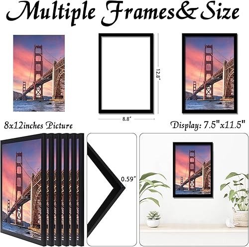 Miniatura 3 de 6 Sets 8x12 Picture Frame, Frames for 8 x 12 Canvas Collage Photo Poster Certificate Wall Gallery, High Transparent Horizontal Vertical Black 8 by