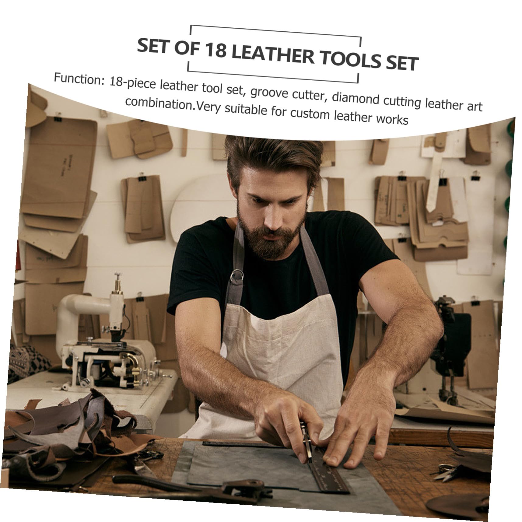 SEWOART Ensemble D'outils Travail du Cuir 18pcs Poinçon et Outils de Gravure en Métal et Bois pour Couture et Artisanat Cuir DIY