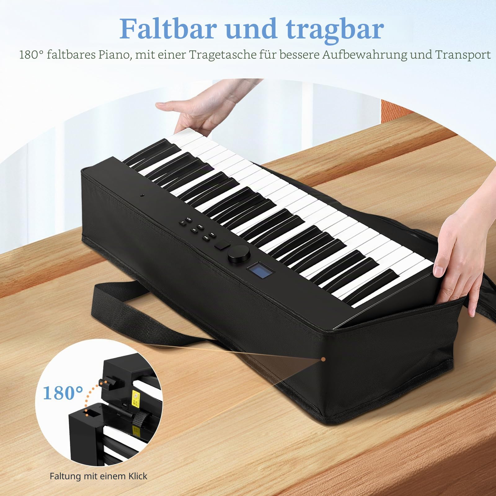 Keyboard E-Piano mit 88 Tasten, Faltbares Klaviertastatur, Unterstützt USB-MIDI & Bluetooth, 128 Sounds, Full Size Semi Weighted, Piano Keyboard für Anfänger Geschenk