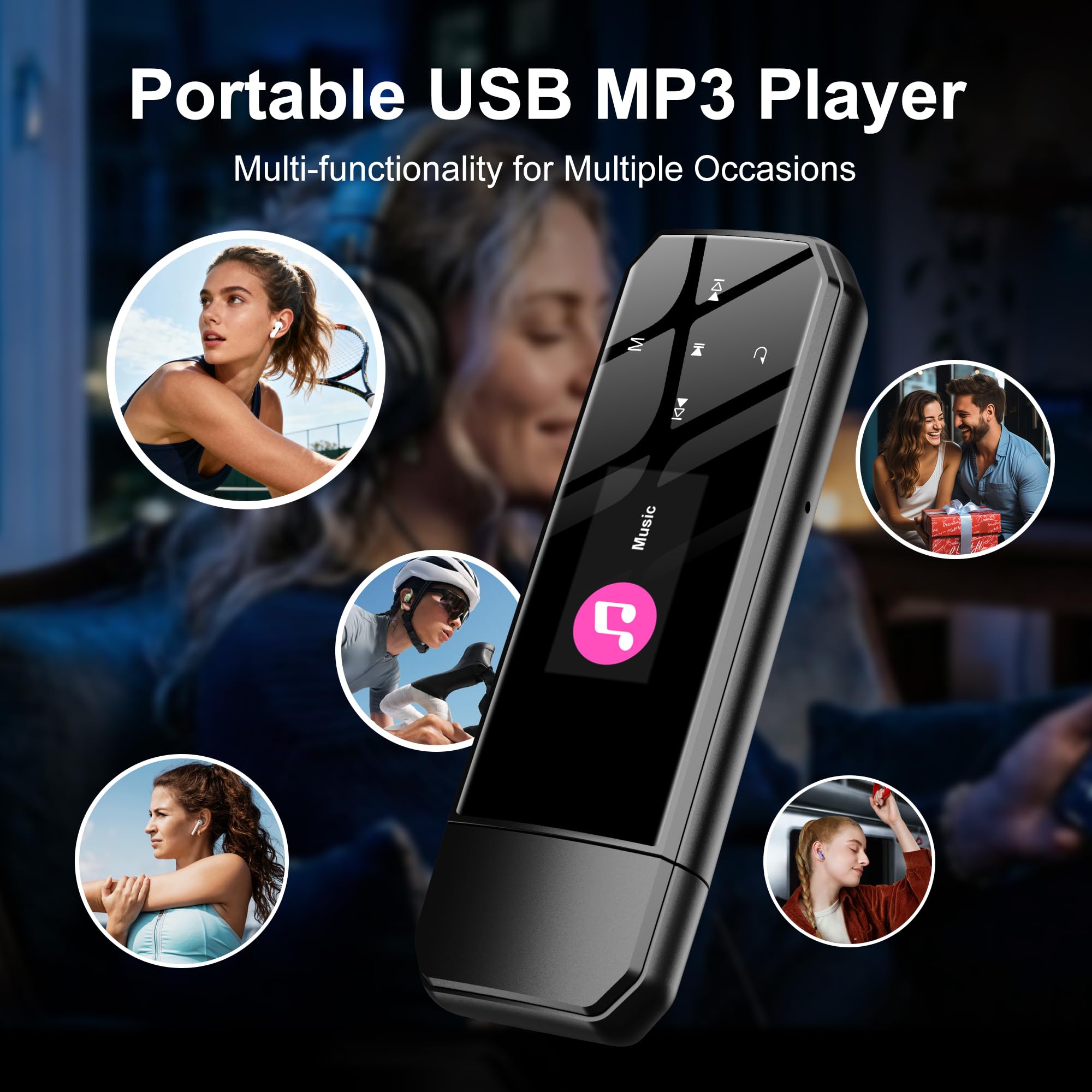 SWOFY Lettore MP3 USB portatile Bluetooth 5.3, 32 GB, clip per sport e corsa, radio FM, registrazione vocale, trasferimento di file dal cellulare e riproduzione audio digitale casuale (nero)