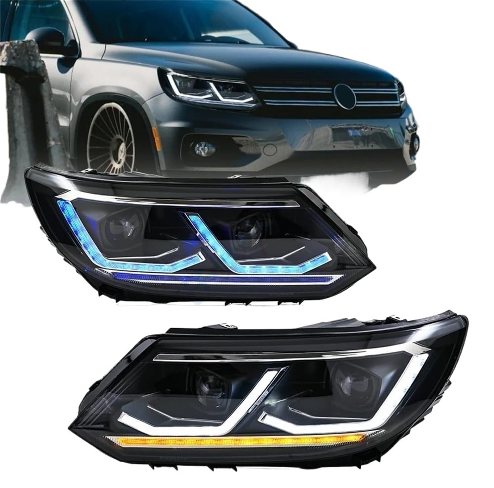 Faro Anteriore per VW ES SEL Line 2013-2017, luci Anteriori, indicatori di direzione, luci diurne, Coppia di fari Anteriori (Modello con Guida a Destra)
