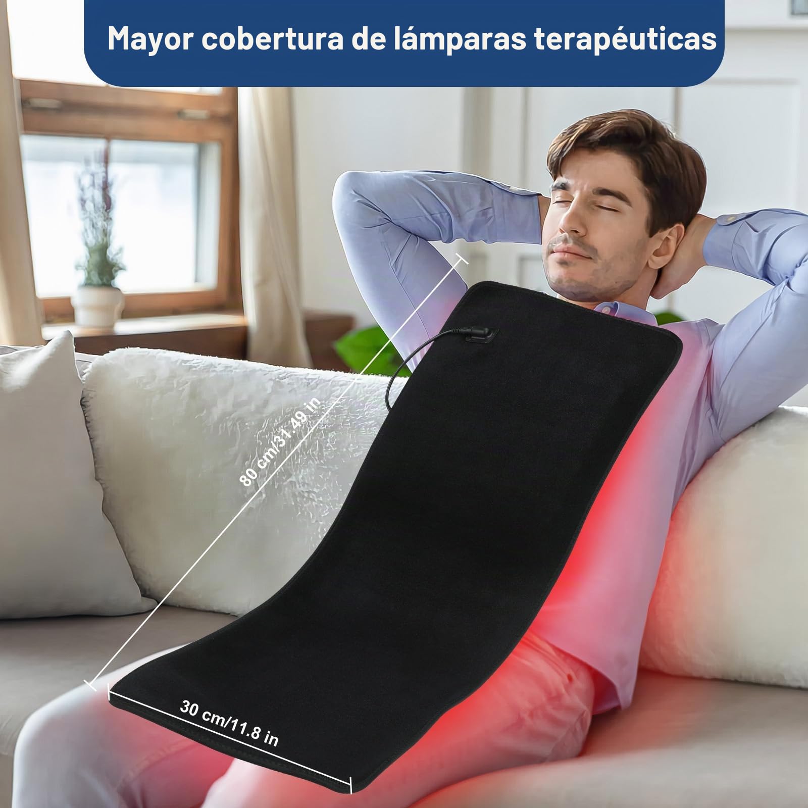 Almohadilla de terapia de luz roja 31.5x11.8 pulgadas, tapete grande 660 nm y 850 nm, dispositivo envolvente para hombros, cintura y todo el cuerpo