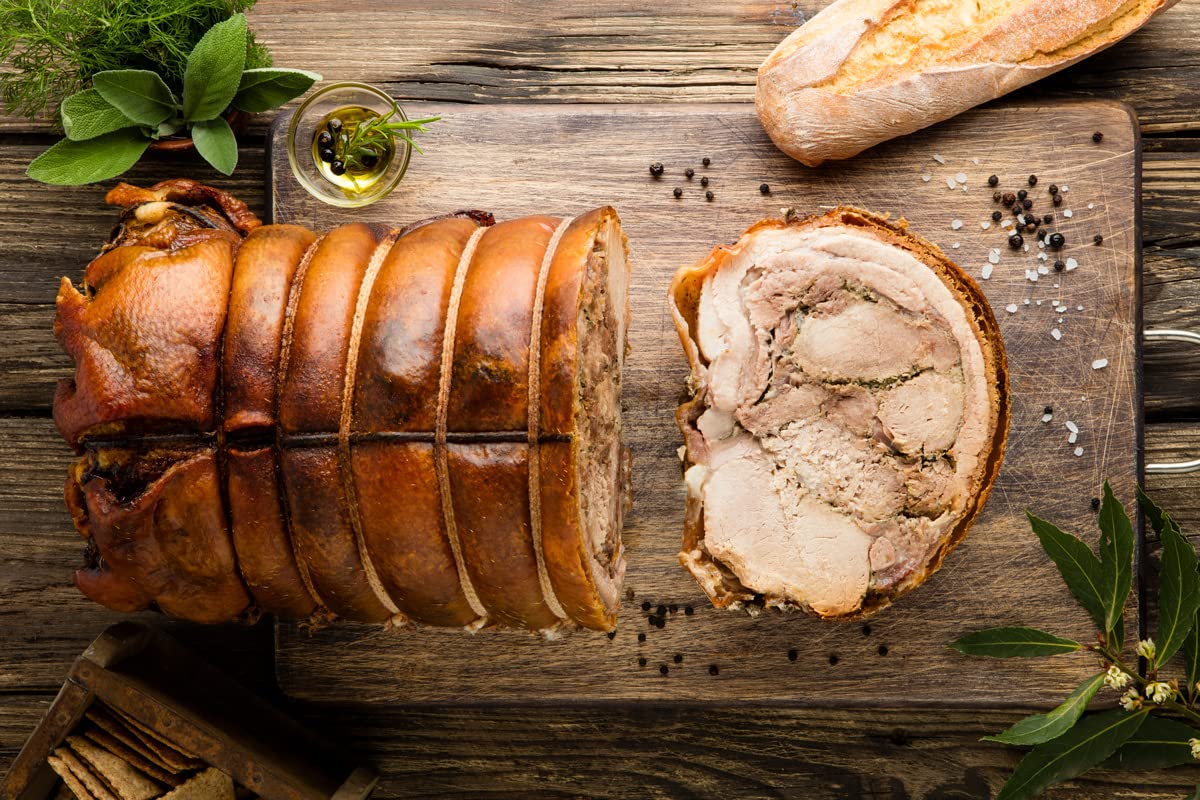 Trancio Porchetta 4 kg Tomassoni Prodotto Tipico Senza Glutine sottovuoto senza lattosio e coloranti, Carni selezionati di maiale di origine Certificata