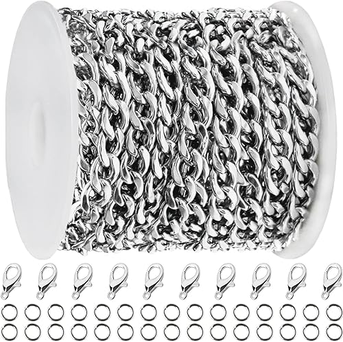 Miniatura 10 de Jishi Rollo de Cadena de Bordillo de Aluminio de 16 pies, Eslabones de Cadena Trenzados Gruesos, Cadena de Metal Chapado en Negro para Manualidades