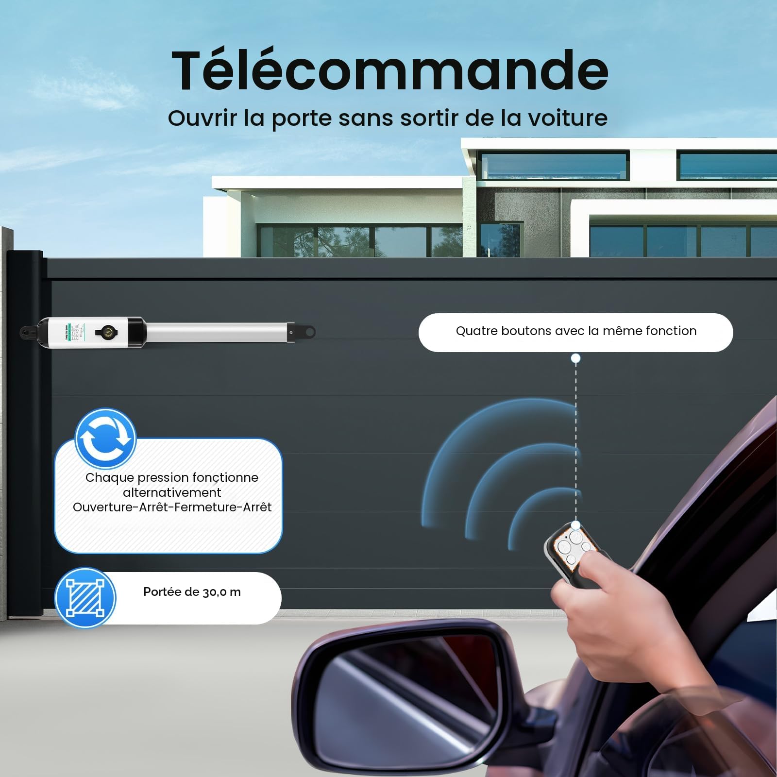 300 kg - Moteur automatique portail battant robuste avec 2 télécommandes - Entraînement de battre à bras à ressort