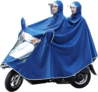 Double Brim Motorcycle Poncho Outdoor Bike/Ebike/Scooter Jacket Raincoat Hooded Rainsuit Waterproof Rain Cover