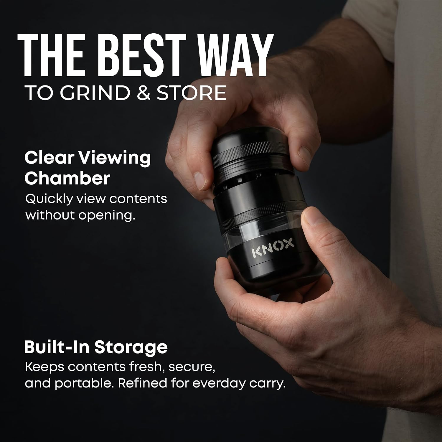 XBit 2.3-Inch Aluminum Spice Grinder, 6-Piece, Clear Chamber, Fine Grind, Storage Compartment, Magnetic Lid, Black