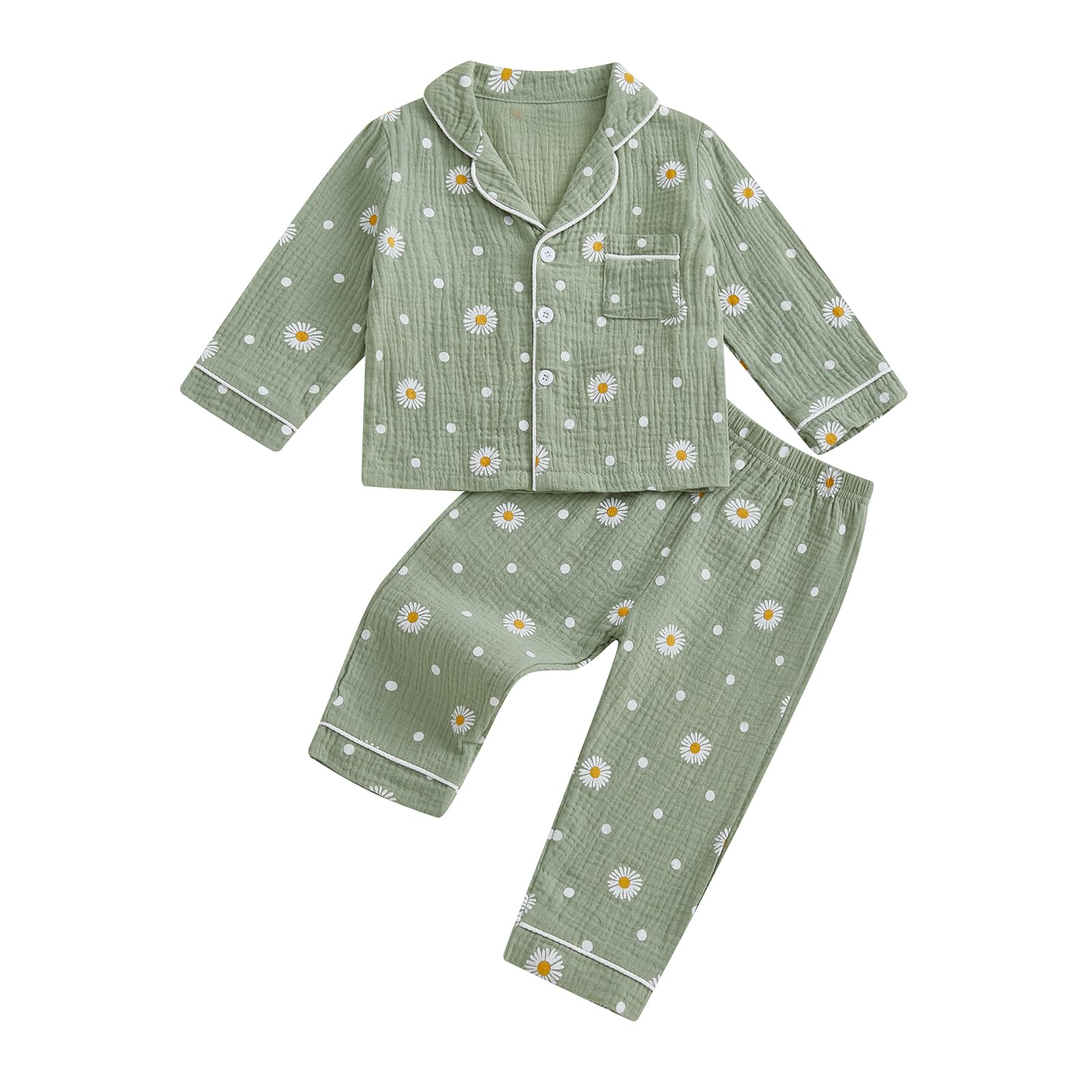 Kaipiclos Baby Girl Clothes Set Toddler Infant Girls Button-down Shirt Top Linen Pants 2PC Daisy Outfits 12 18