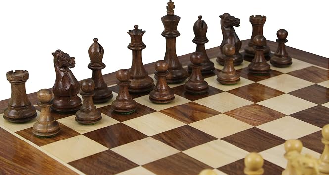 Hand Carved Large Supreme Quality Chess Set Sheesham Flat Board 20 Inch With Sheesham Morphy Professional Staunton Chess Pieces 3.75 Inch With Chess Box