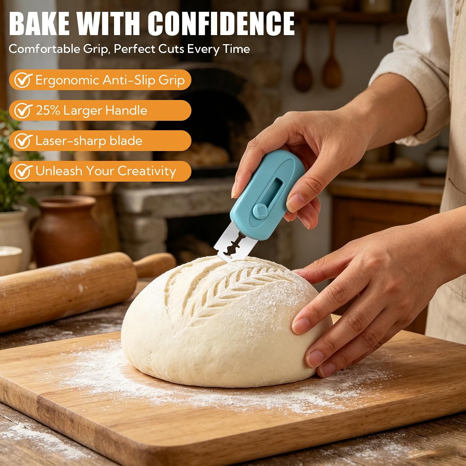 VZZNN 4 Pack Bread Lame Set with Ergonomic Handle and 20 Razor Blades