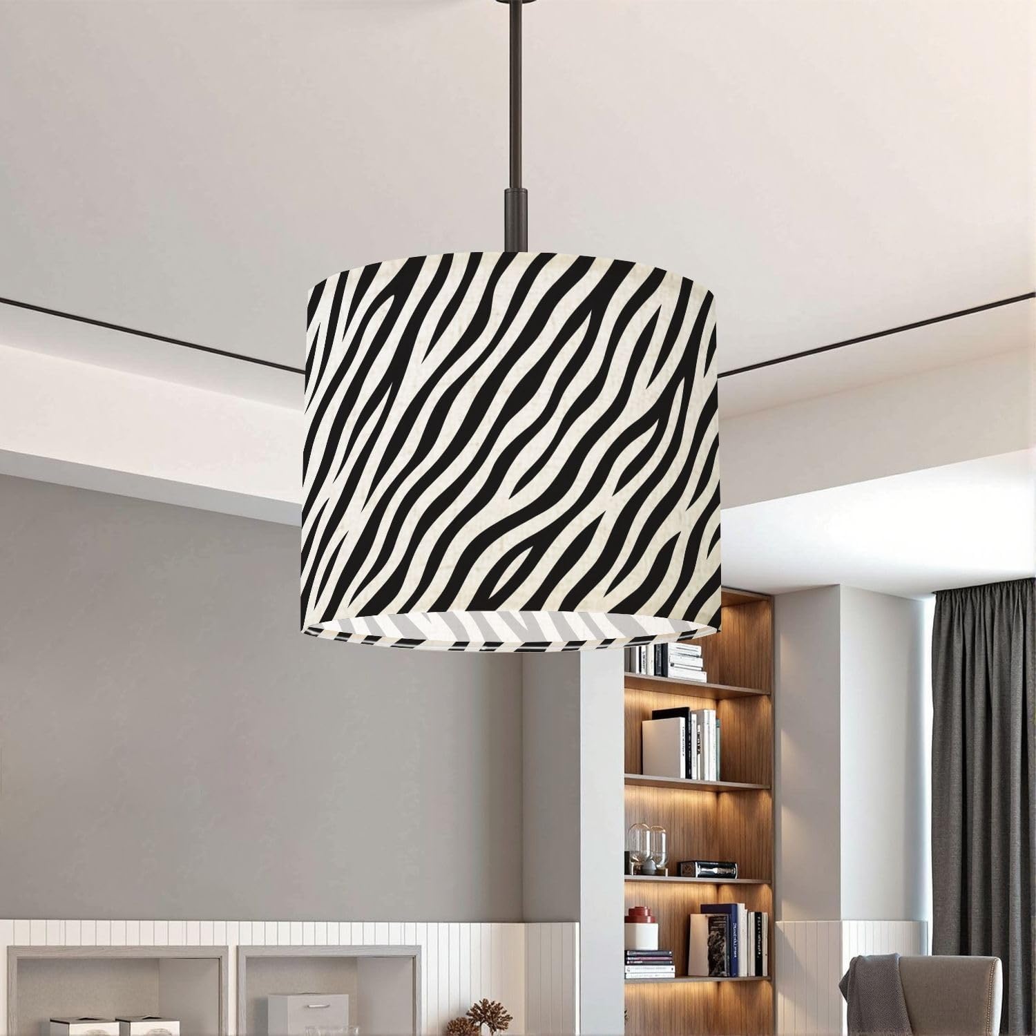 Lampshades Lamp Shades Boho 1 Pack Seamless black white zebra fur Stylish wild zebra print Light Shade for Table Lamps Floor Lamps Drum Lamp Shades Lampshade Replacement