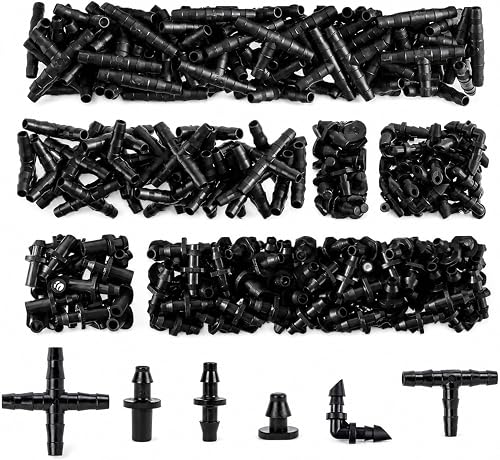 RAINFLOW Drip Irrigation Fittings Kit 1/4 Inch – Barbed Connectors, Tees, Elbows, End Plugs and Couplings, Tool-Free Drip Irrigation Parts for Garden, Greenhouse and Lawn Watering Systems