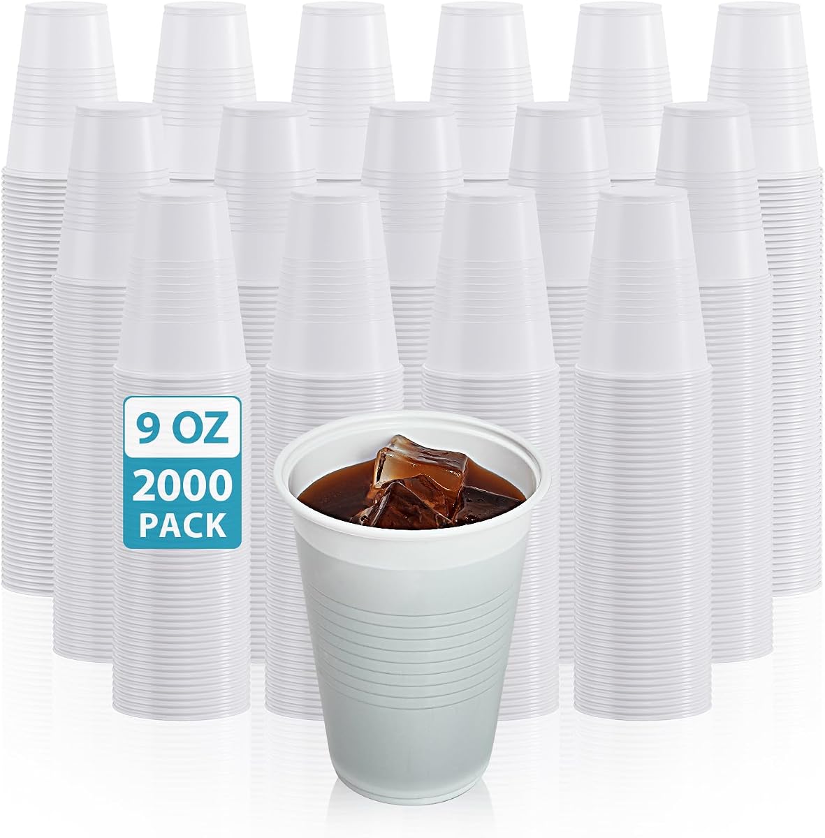 Lilymicky Paquete de 2000 vasos de plástico blanco de 9 oz, vasos desechables para beber | Agarre texturizado antideslizante, resistente, para agua, refrescos, jugos, cerveza o cualquier bebida, para fiestas, picnics, familia, negocios, uso en eventos.
