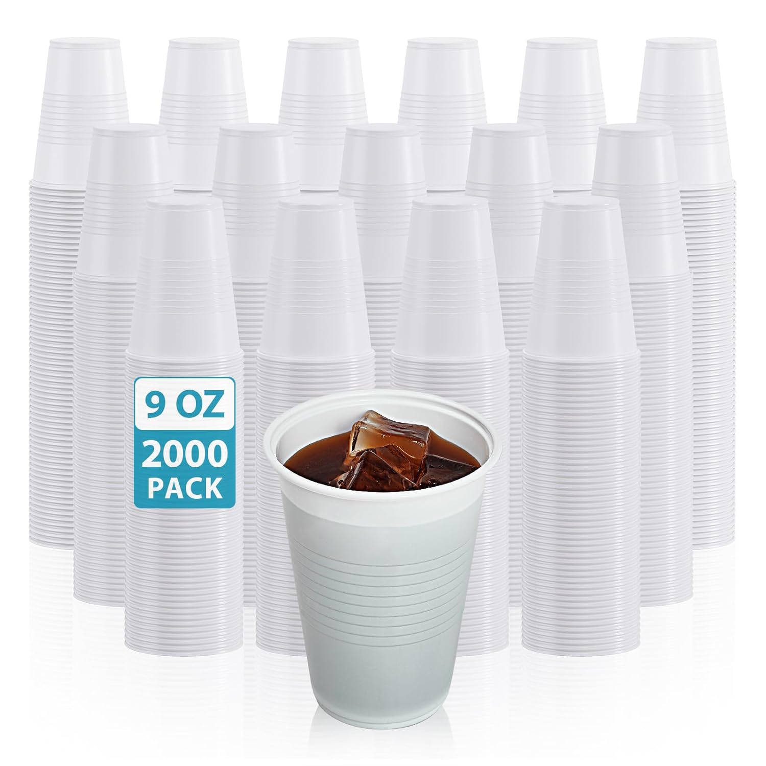 Lilymicky 2000 PACK 9 oz White Plastic Cups 9 Ounce Disposable Drinking Cups for Birthday Parties Picnics Ceremonies