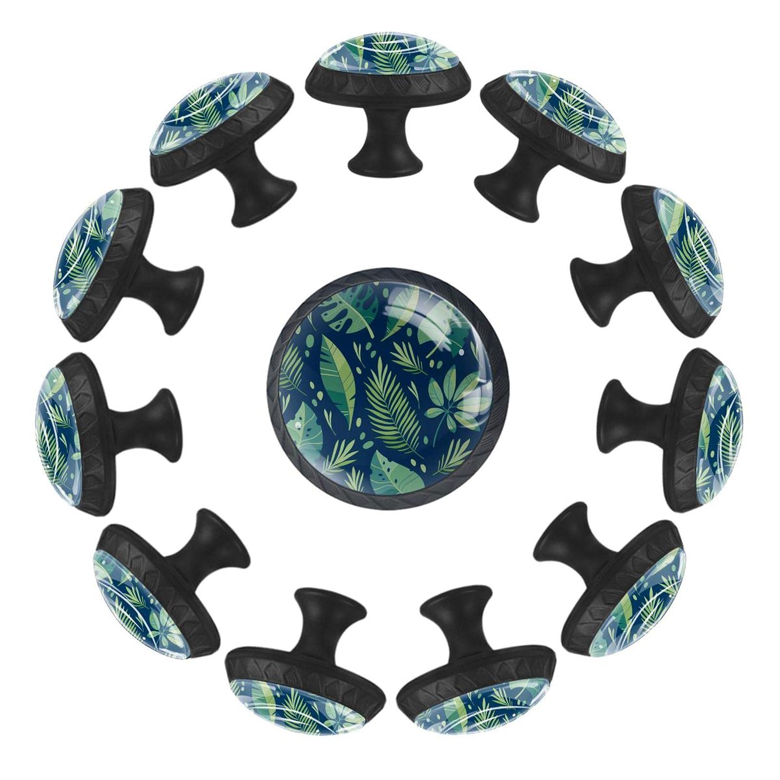 Boutons de tiroir feuille tropicale ronds design végétal 35 mm en lot