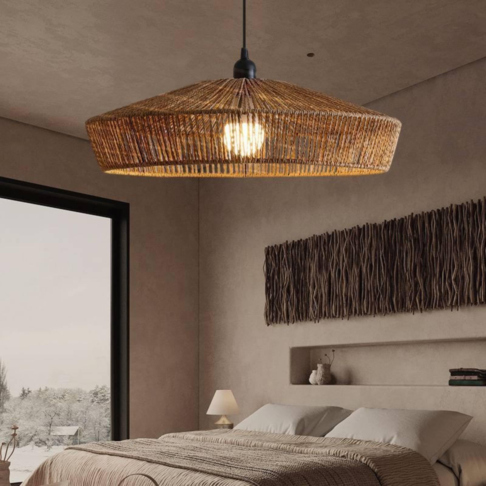 Lámpara Colgante de Cuerda Tejida Hecha a Mano Lámpara de Cuerda Cáñamo Material Iluminación Interior para Restaurante, 30 Cm, A款 30cm赠送Led光源
