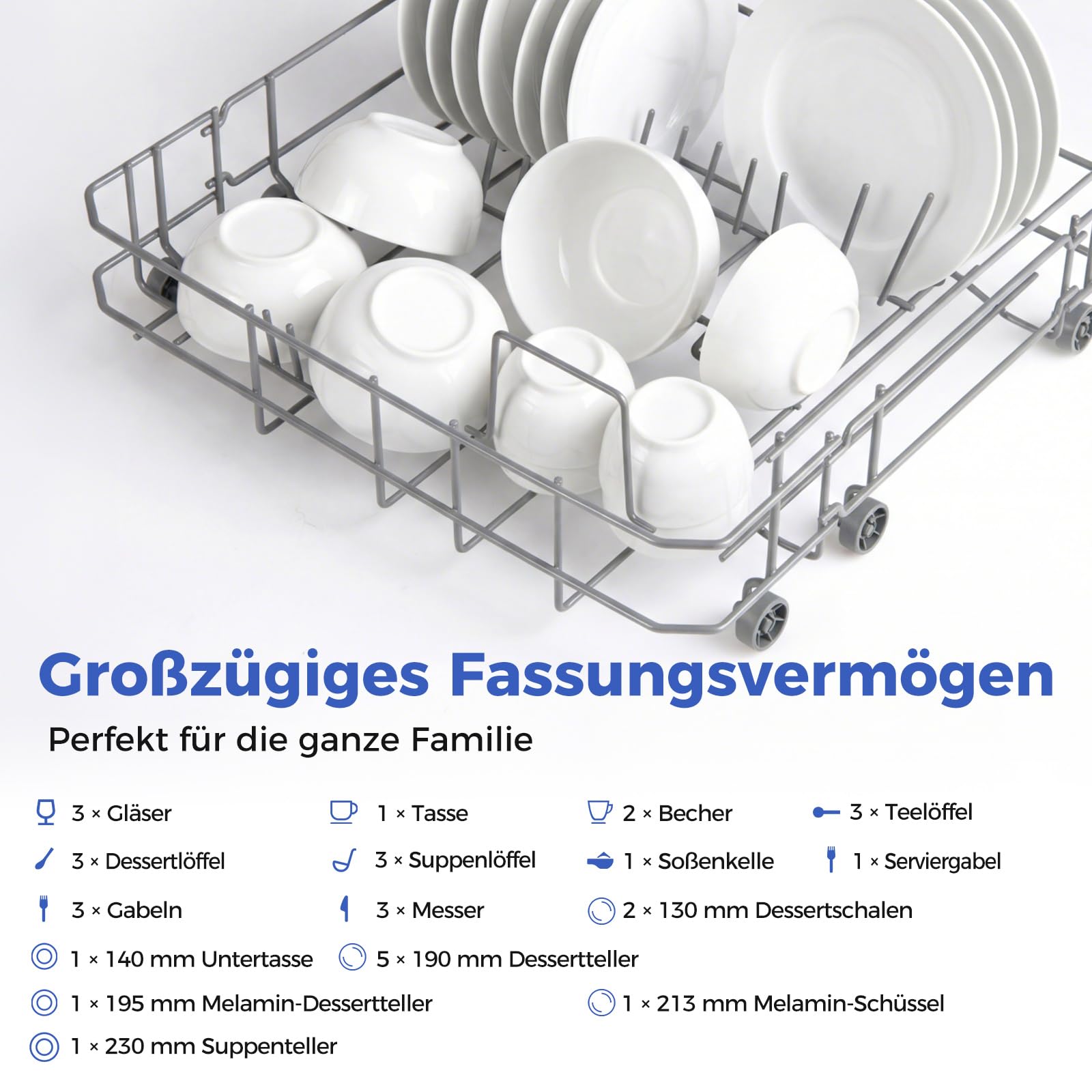 COSTWAY Mini Geschirrspüler, Tischgeschirrspüler mit 6 Programmen & 8,25 L Wassertank & Lufttrocknung & Touch Control, Spülmaschine klein für Wohnungen & Wohnmobile