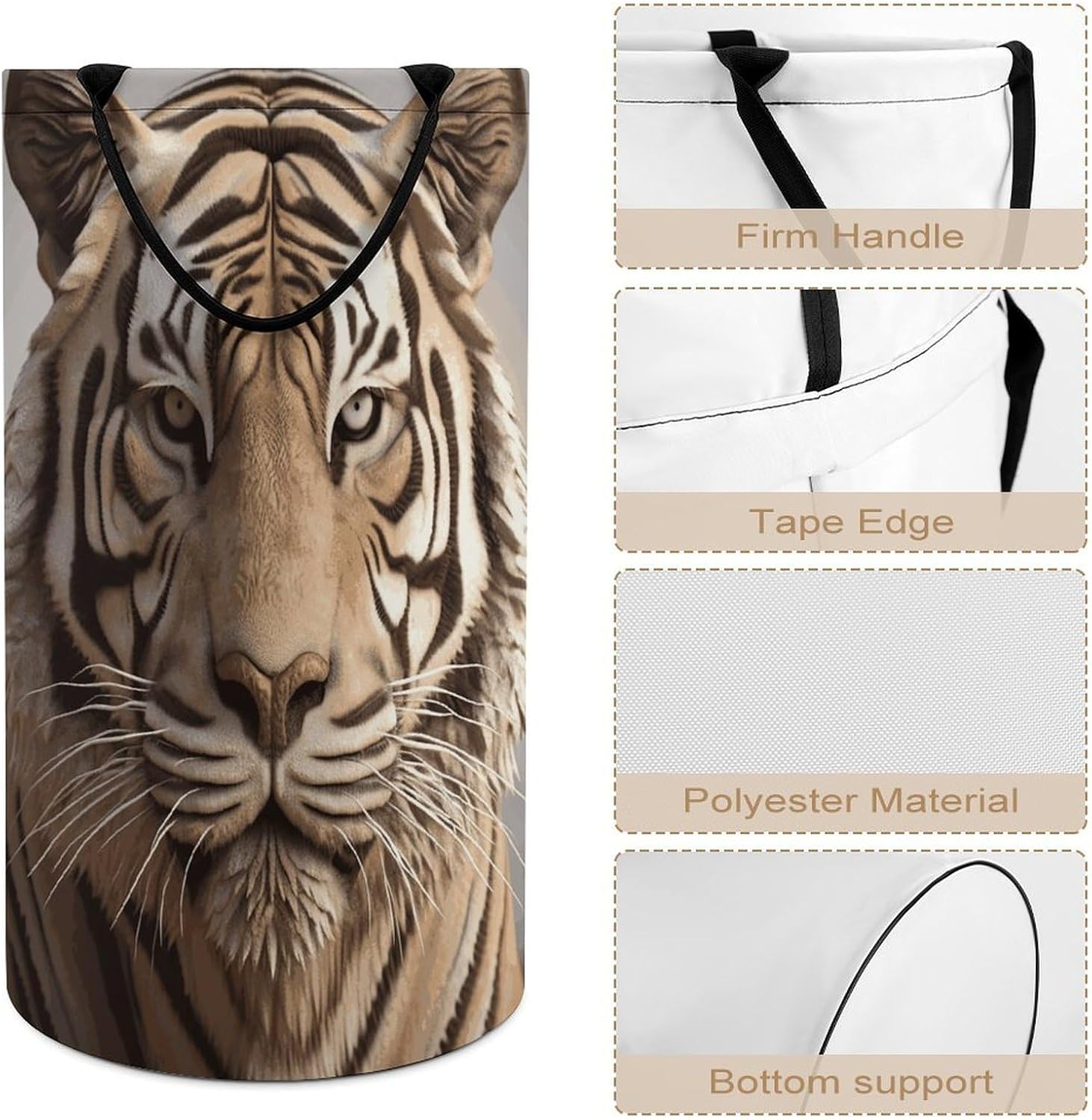 3D Tiger Head Large Laundry Basket Waterproof Collapsible Laundry Hamper Clothes Storage Basket Toys Bin for Bathroom Bedroom Home Decor