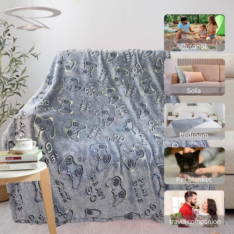 Miniatura 7 de Manta de juegos para niñoshombres, mantas de jugadores que brillan en la oscuridad para adolescentes y niños, regalos de juegos para adolescentes y