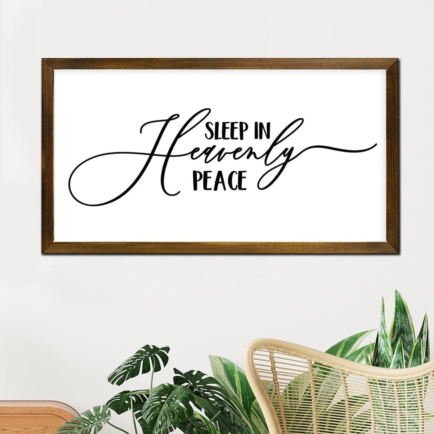 Motivational Quotes Scripture Sign with Wood Frame Sleep in Heavenly Peace Wall Framed Wood Signs Funny Quote Modern Farmhouse Decor for The Home Sign for Living Room Bedroom 12x22in