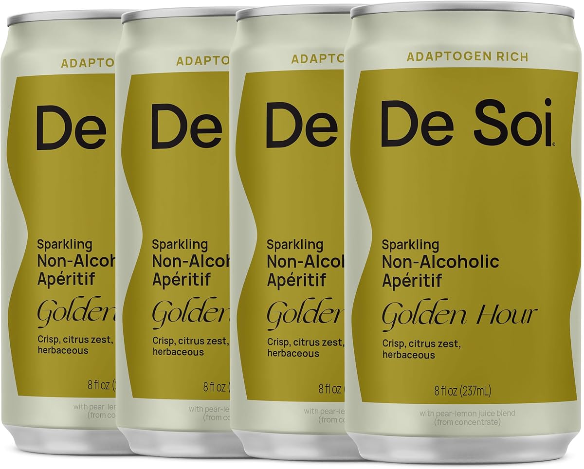 De Soi Golden Hour Bebidas sin alcohol, paquete variado de 4 (8 fl oz) – Bebidas listas para beber, alternativa sin alcohol, aperitivos espumosos con adaptógenos, botánicos naturales