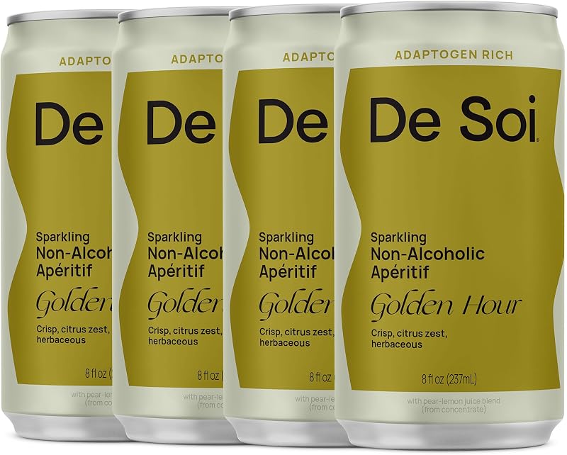De Soi Golden Hour Bebidas sin alcohol, paquete variado de 4 (8 fl oz) – Bebidas listas para beber, alternativa sin alcohol, aperitivos espumosos con adaptógenos, botánicos naturales