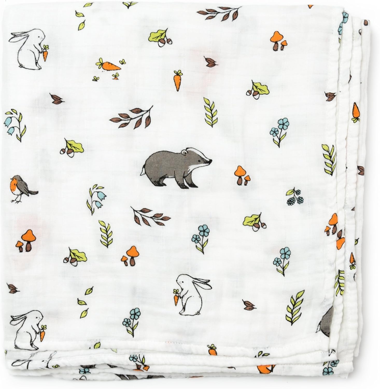 Organic Cotton Muslin Luxury Swaddle Blanket, X-Large, 120x120cm (Woodland)