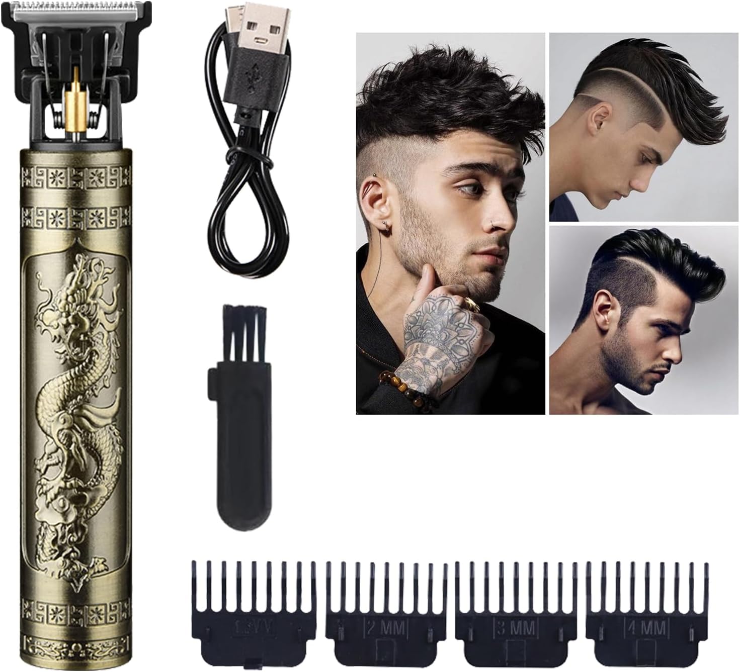Professionele tondeuse voor heren, T-blade tondeuse, elektrische baard- en tondeuse, elektrische tondeuse met 4 kammen, oplaadbare USB-tondeuse, draadloze tondeuse, B