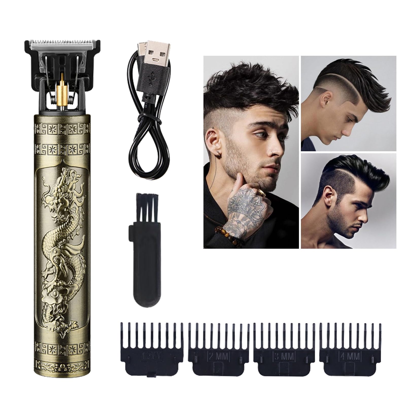 Set professionale di tagliacapelli da uomo, con pettini di guida, per barba, da uomo, a forma di T, per parrucchiere, ricaricabile, B
