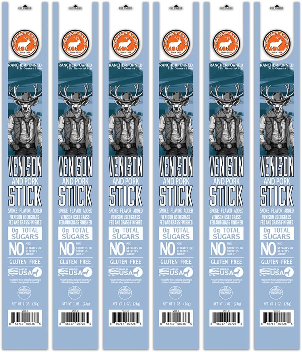 PEARSON RANCH Venison Meat Sticks 1 Ounce Venison Jerky Sticks Pack of 6 - Exotic Meat, Low-Carb, Gluten-Free, MSG-Free, High Protein, Paleo and Keto Friendly, Game Meat Sticks