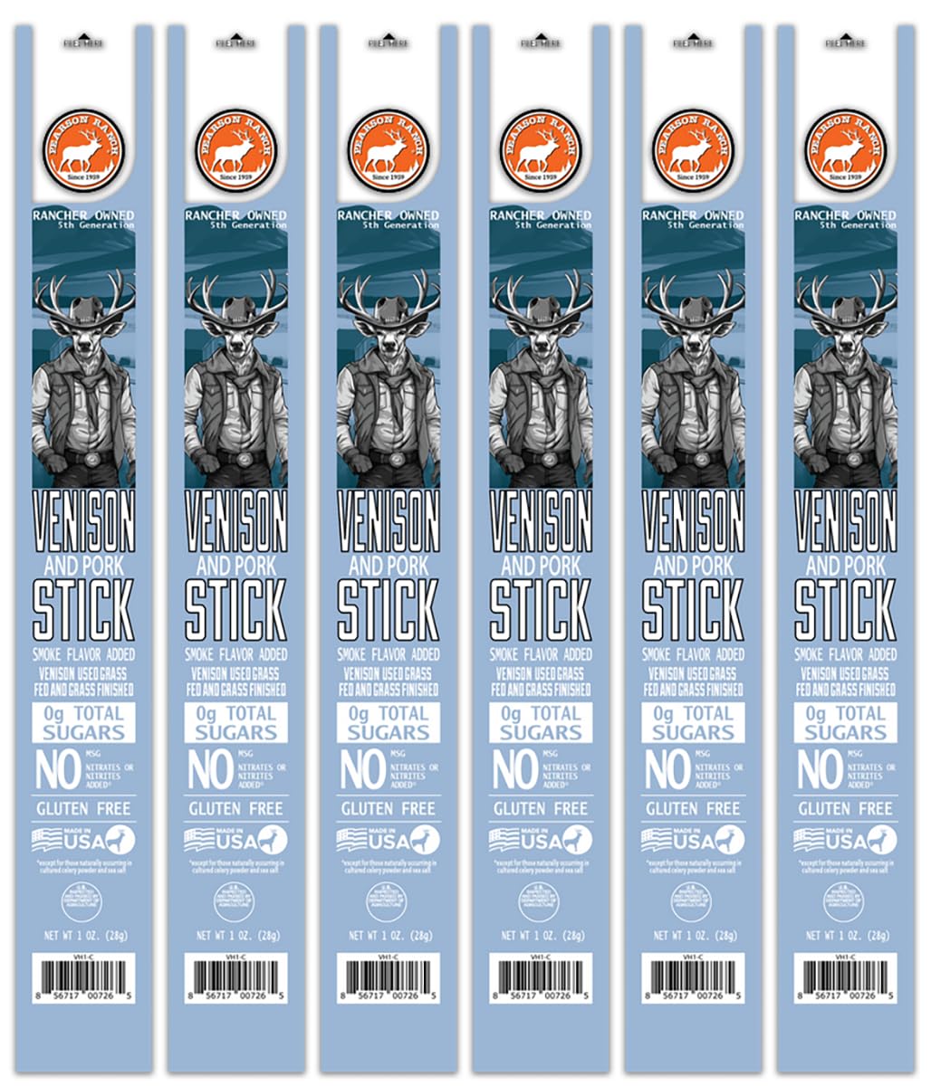 PEARSON RANCH Venison Meat Sticks 1 Ounce Venison Jerky Sticks Pack of 6 - Exotic Meat, Low-Carb, Gluten-Free, MSG-Free, High Protein, Paleo and Keto Friendly, Game Meat Sticks