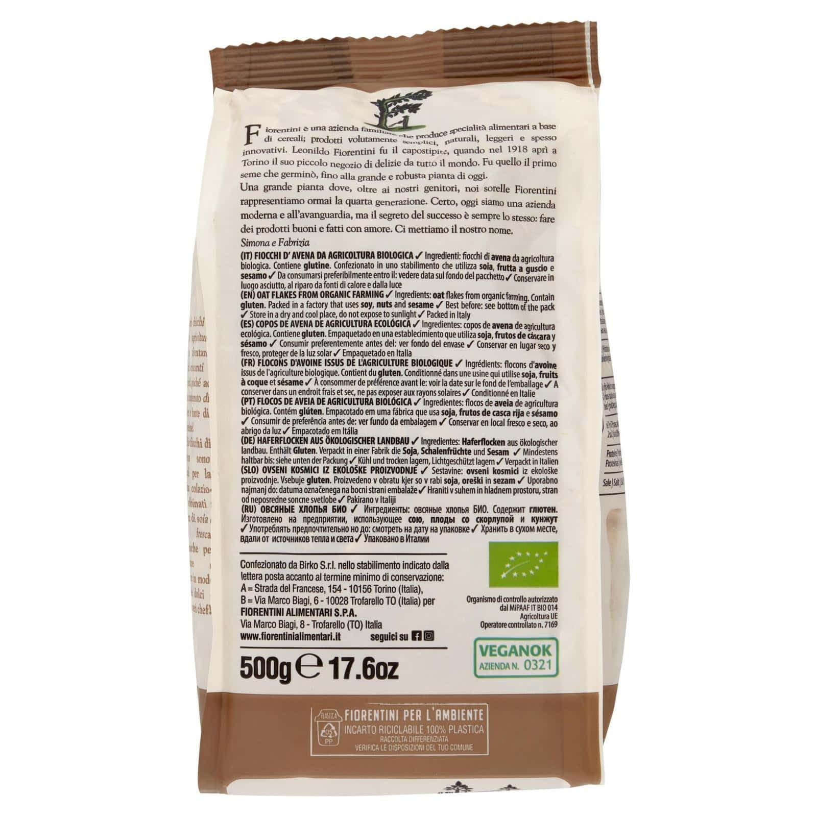 Fiorentini Fiocchi di Avena, Fonte di proteine ad alto uto contendi fibra de avena, fuente de proteínas con alto contenido de fibra 12 x 500 g + polpa italiana gourmet 400 g