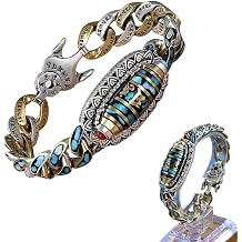 Turquoise Six-Character Mantra Nine-Eyed Dzi Bead Bracelet, Tibetan Style Transfer Rotating Nine Eyes Dzi Beads Bracelet, Good Luck Bracelet Size Length 22cm/8.66in