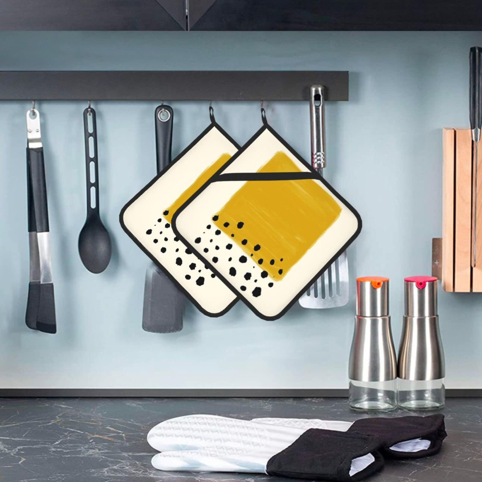 Set 2 Presine Antiscivolo - Giallo Senape E Nero, 8x20,3 Cm, Resistente Al Calore