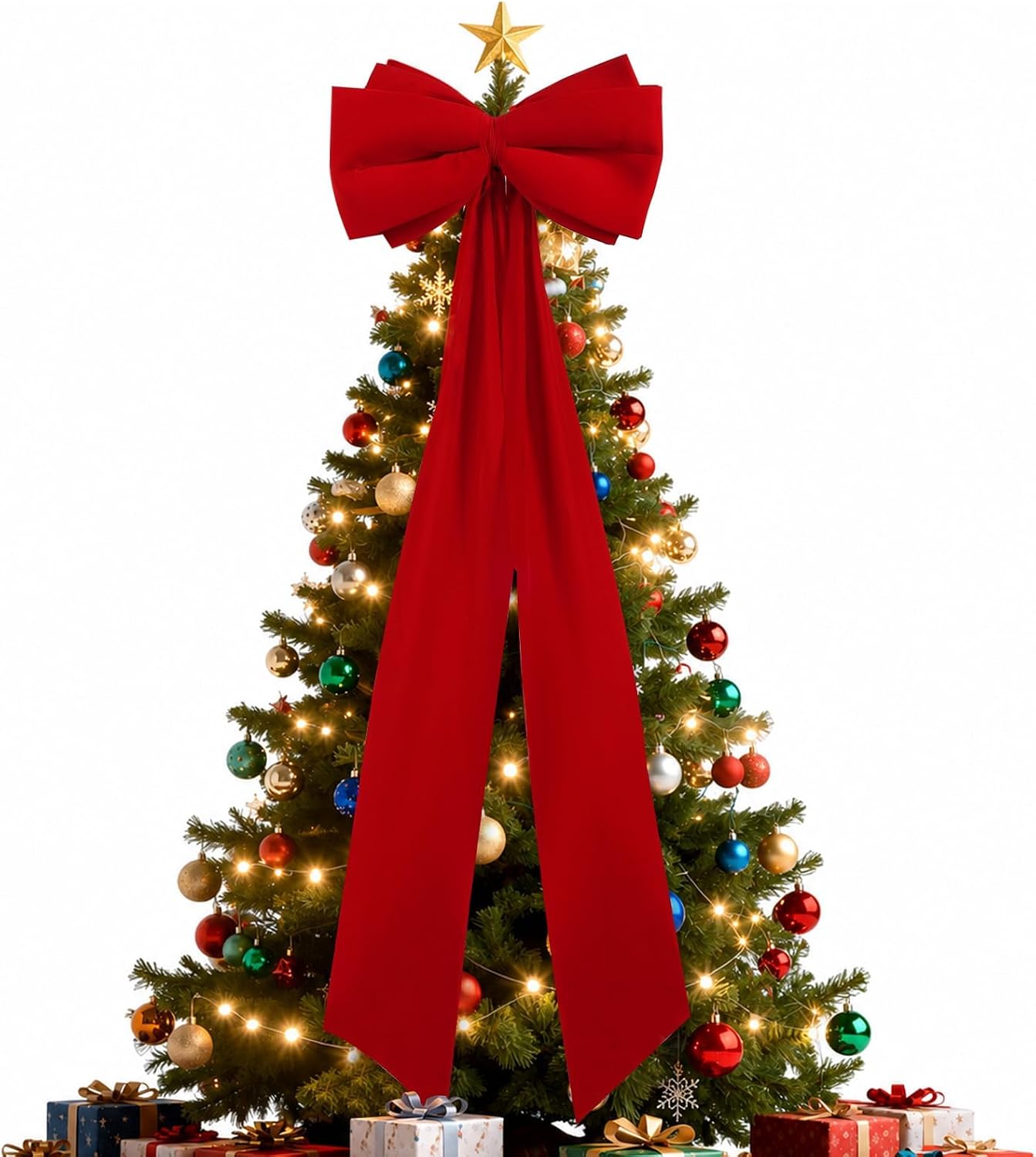 CORVIDA 19.7×67 Inch Extra Large Velvet Christmas Bows Tree Topper Bow | Jumbo Velvet Tree Topper Bow with Sponge-Filled, Big Bow for Christmas Tree, Staircase, Fireplace, Wedding & Party Decor