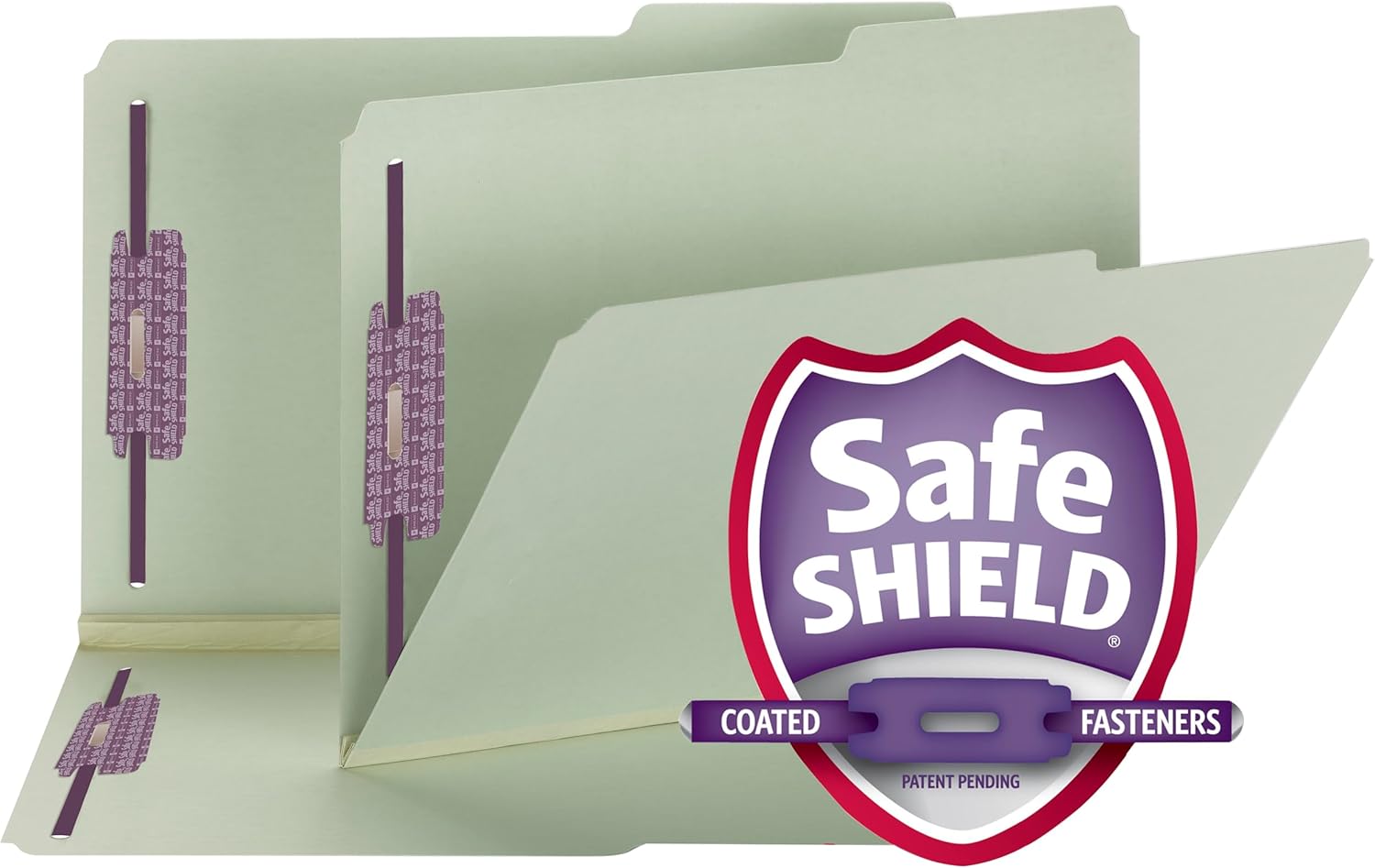 Smead Pressboard Fastener File Folder with SafeSHIELD Fasteners, 2 Fasteners, 2/5-Cut Tab Right Position, Guide Height, 2" Expansion, Legal Size, Gray/Green, 25 per Box (19920)