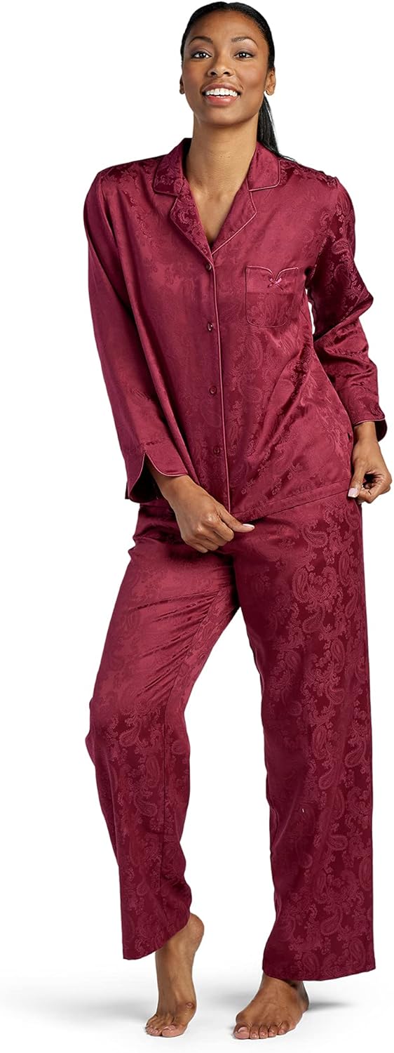 Miss Elaine Pajama Set - Women's Satin PJ Set, Elastic Waist and Button Up Top, Sleepwear and Loungewear for Women at  Women’s Clothing store