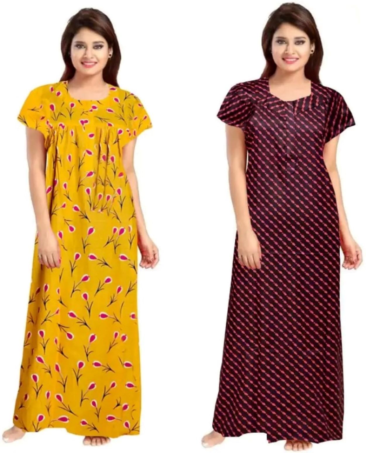 Women's Pure Cotton Nightwear Casual Nighty (Yellow Baloon RED BUTTA-20 L)-image-5