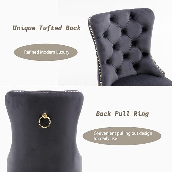 KCC Velvet Dining Chairs Set of 2,Upholstered Dining Room Chair,Dark Gray