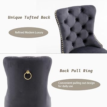 KCC Velvet Dining Chairs Set of 2,Upholstered Dining Room Chair,Dark Gray