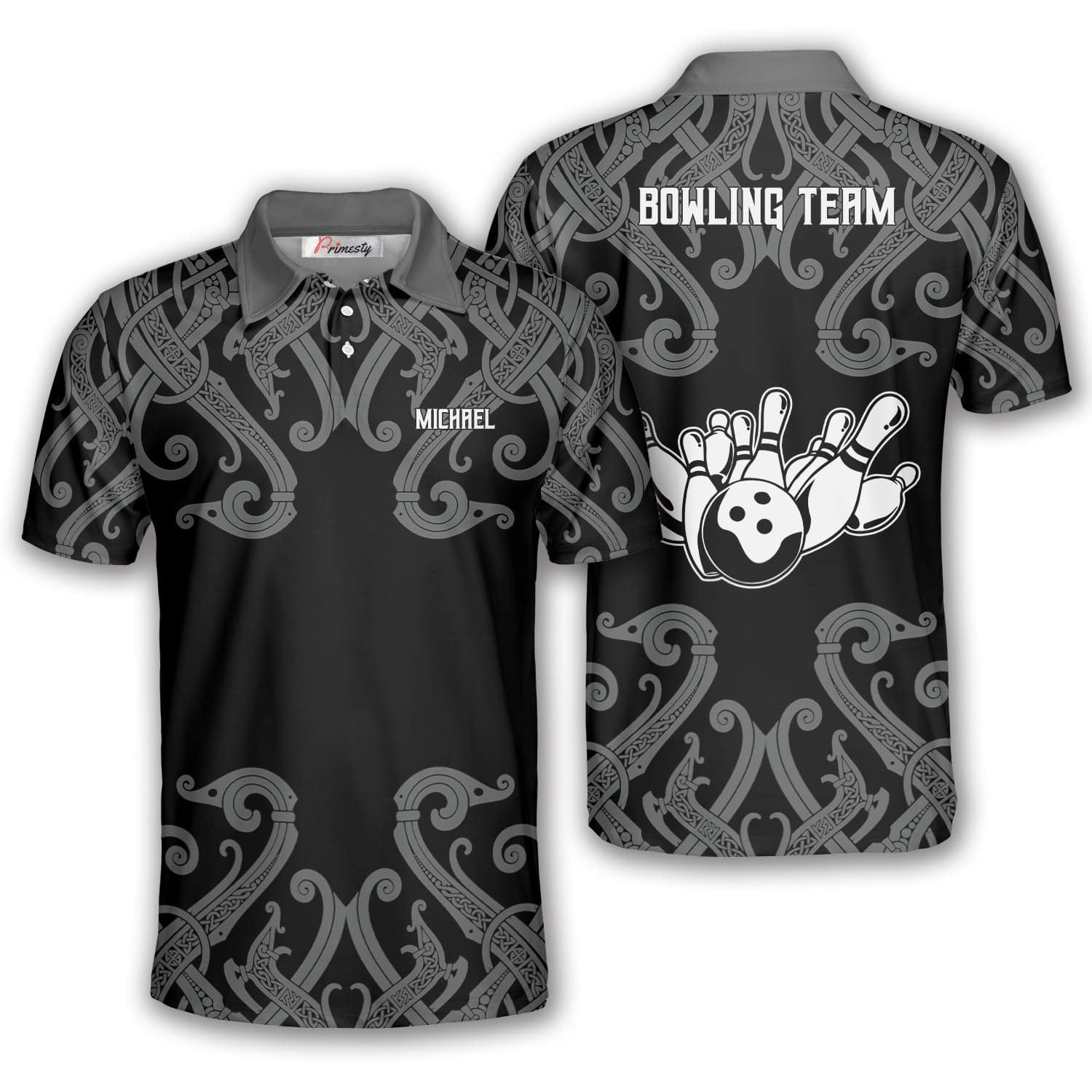 PRIMESTY Personalized Bowling Shirts for Men Custom Name and Team Name Bowling Polo Shirts Bowling Jerseys Size S-5XL