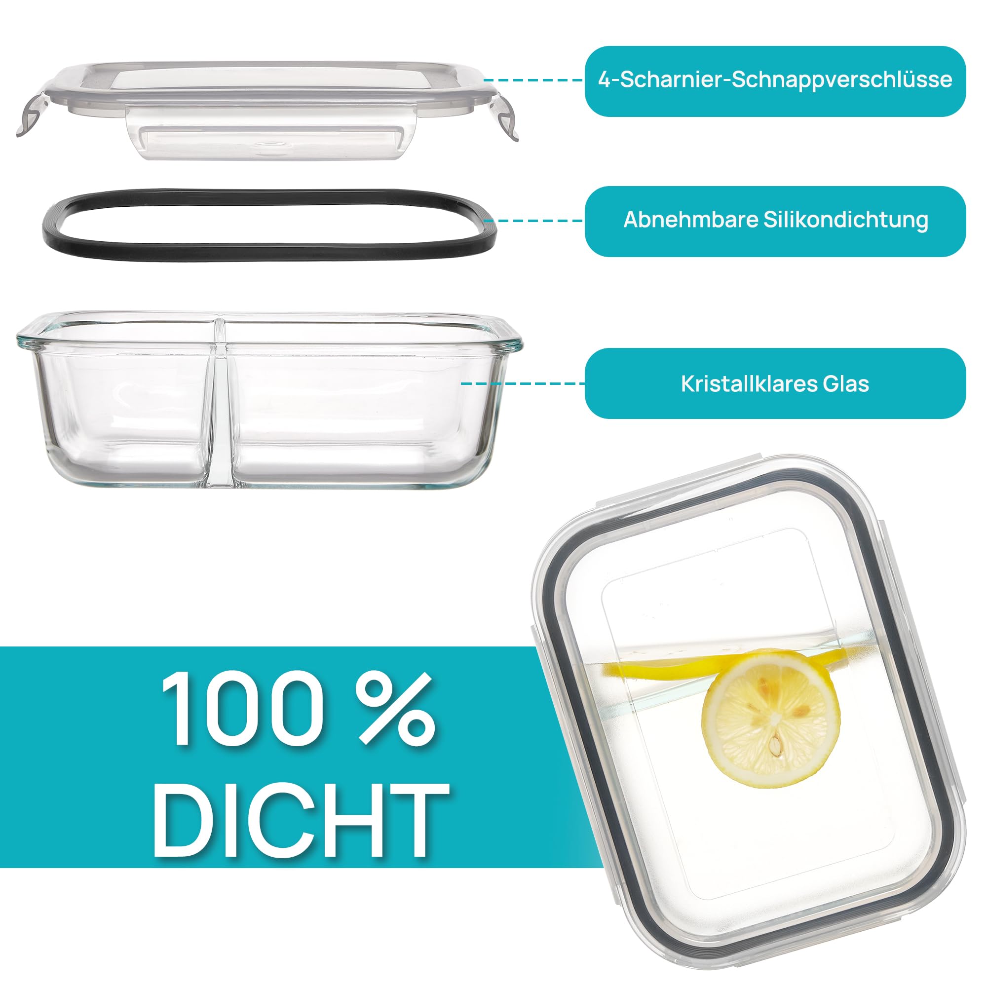 Vtopmart 5Pack 975ml Meal Prep Boxen, Glasbehälter mit Deckel, Frischhaltedosen Glas mit Deckel für Mikrowelle, Ofen, Gefrierschrank und SpüLmaschine