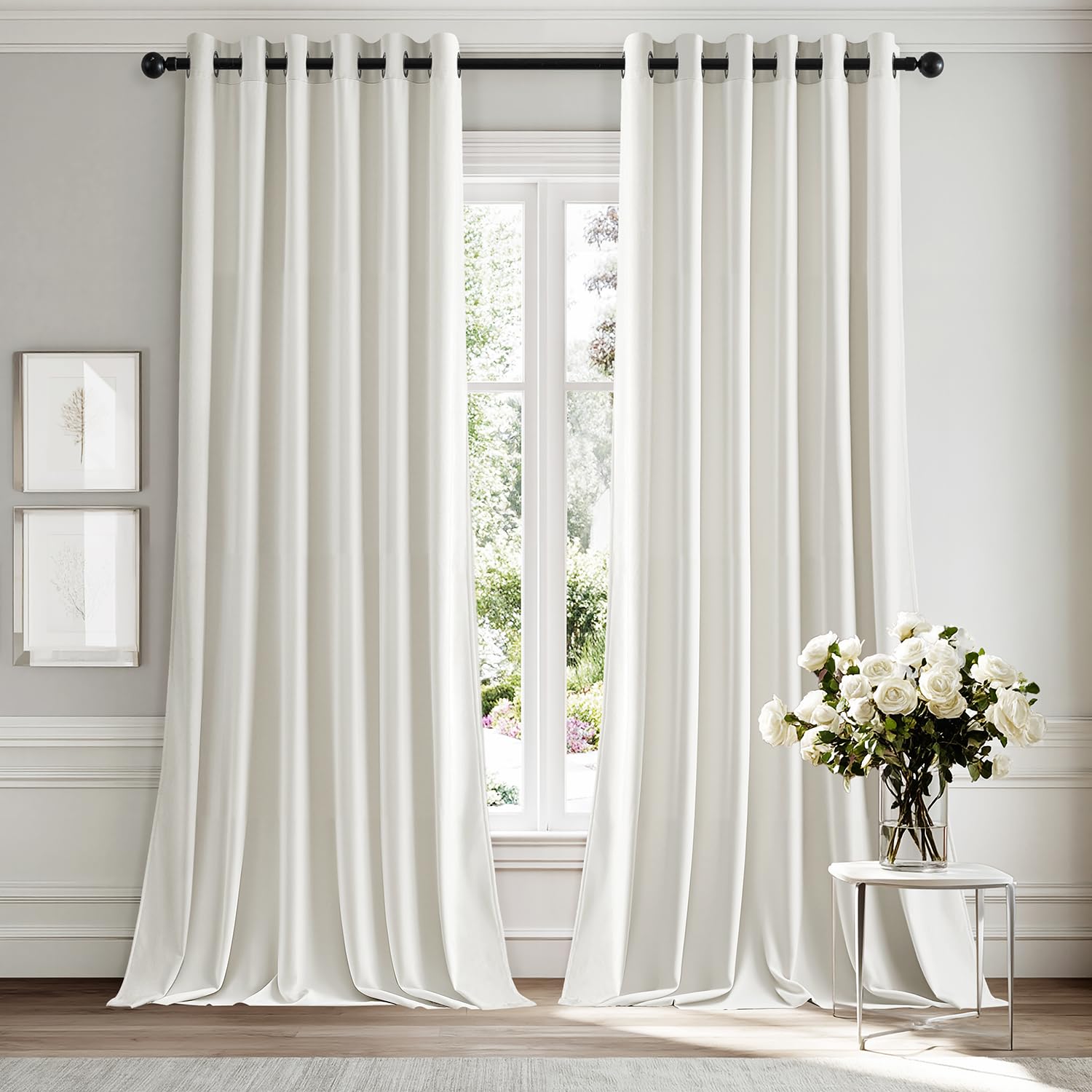 MIULEE Thick Velvet Curtains for Bedroom 2 Panel Set, Elegant Home Decor Room Darkening Velvet Curtains for Living Room, White Eyelet Curtain 88 Drop, Each Panel 90 x 90 Inches