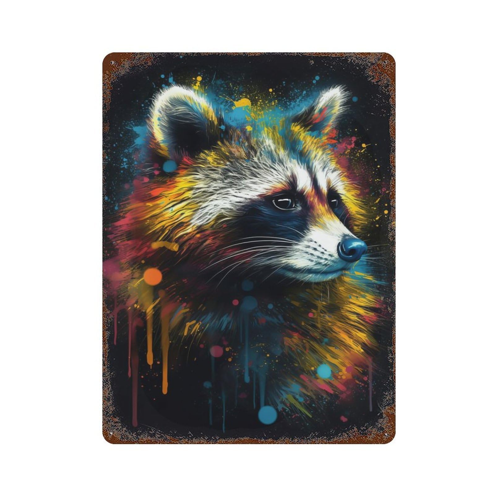 Garage Style Racoon Painting Vintage Rust Metal Sign 15.7"x11.8", Vintage Wall Decor for Bar And Workshop