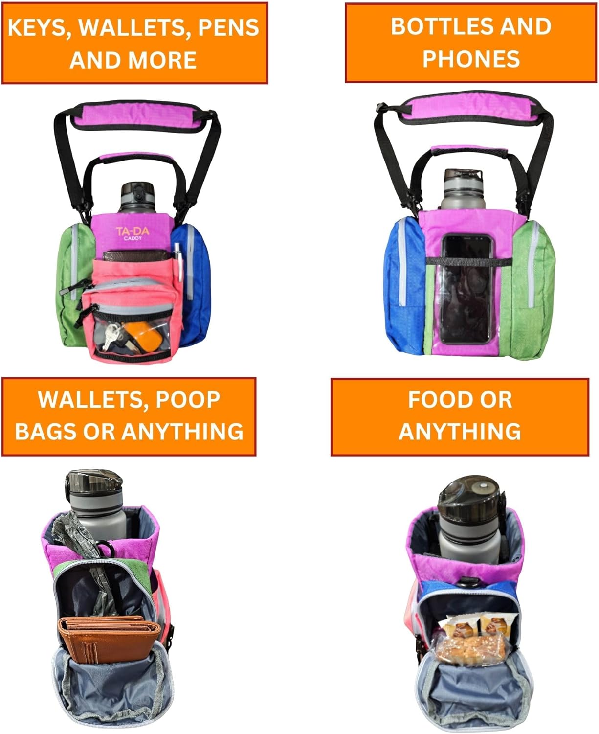 TA-DA Caddy Bag Everywhere you Go | Core Items are Bottle Phone Keys Wallets Etc., so Easy Access and more Convenient than Purse, Carrier, Crossbody, Messenger, Duffle, Fanny, Tote | W-7 H-10 L-10 |